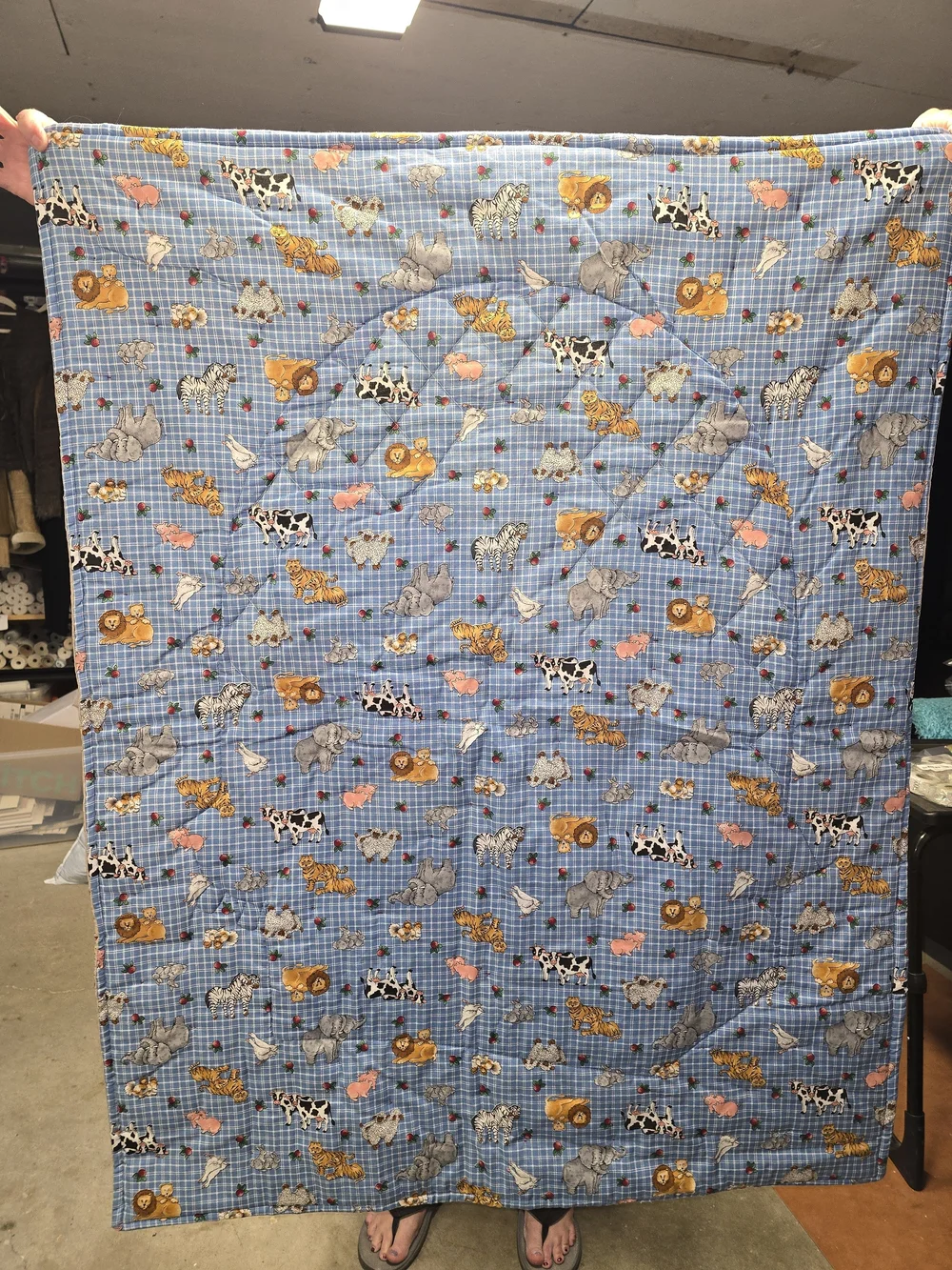 Children's Animal Patchwork Quilt in Cream with Red Accents